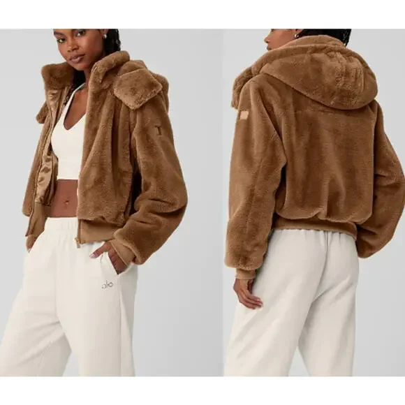 Alo Yoga Foxy Fur Jacket Espresso Brown S - Picture 2 of 9